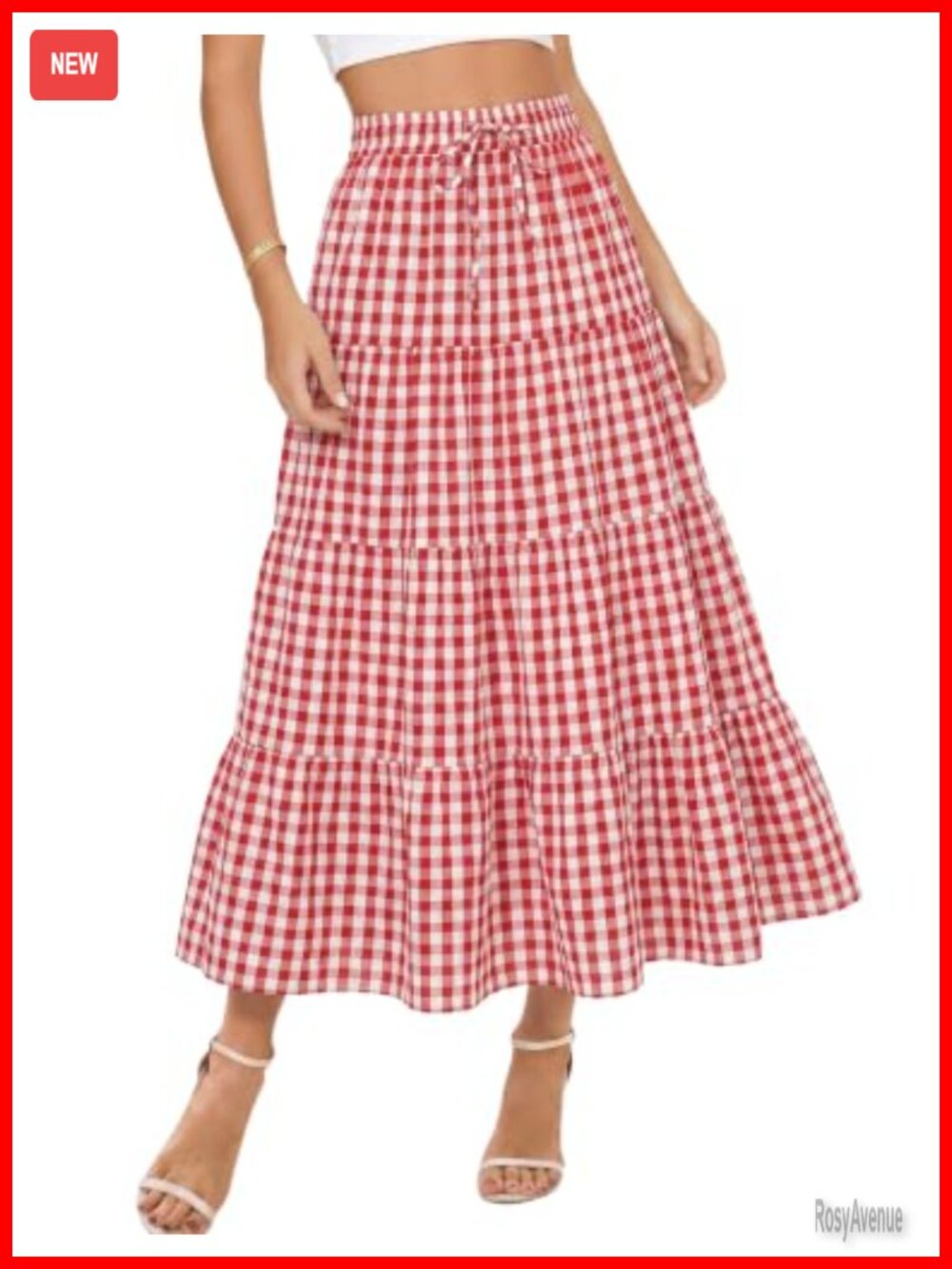 Womens Plaid Gingham Midi Skirt with Pockets High Waisted A-Line Long Skirt